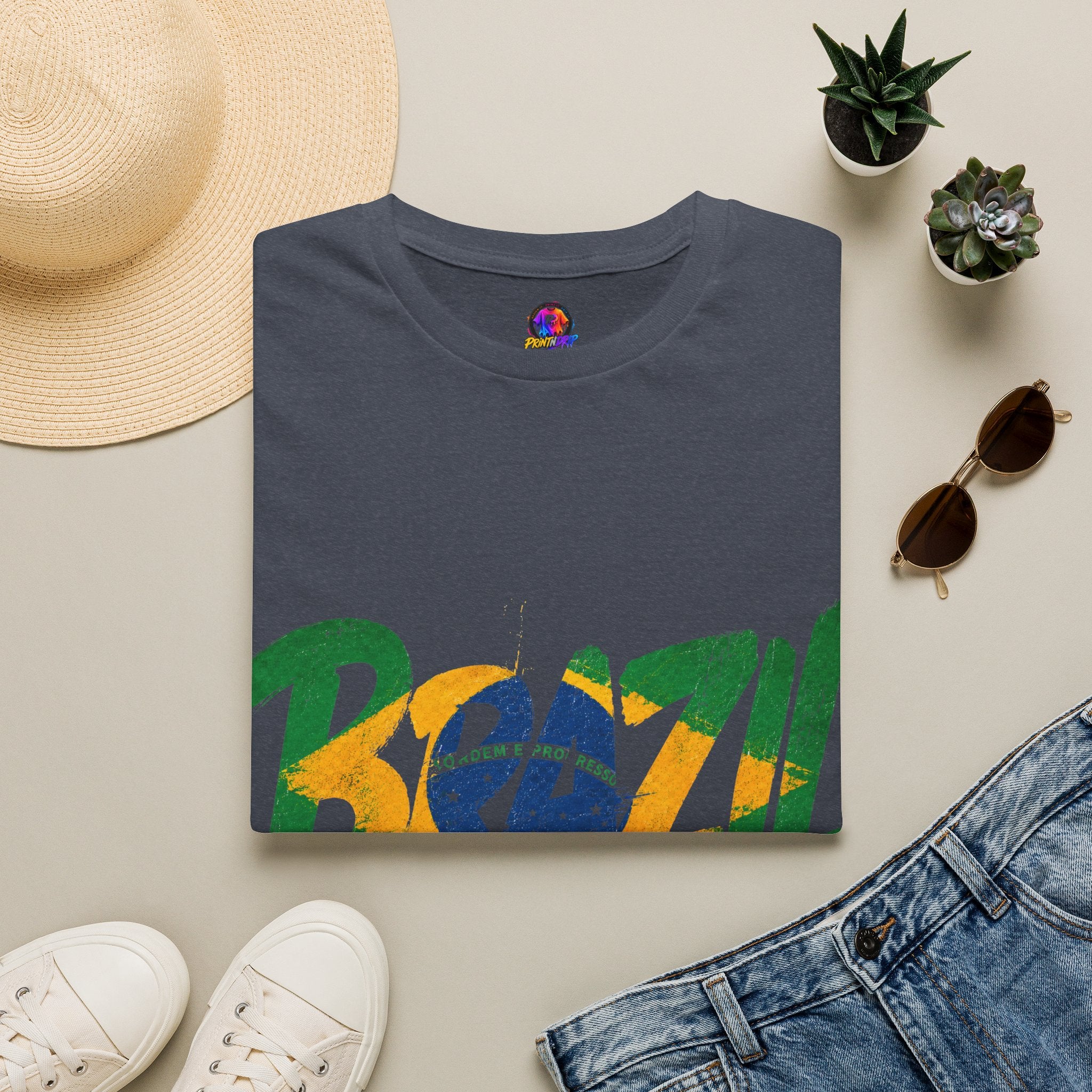 Brazil Flag Graphic T-Shirt — Bold Brazil Script with National Flag Motif