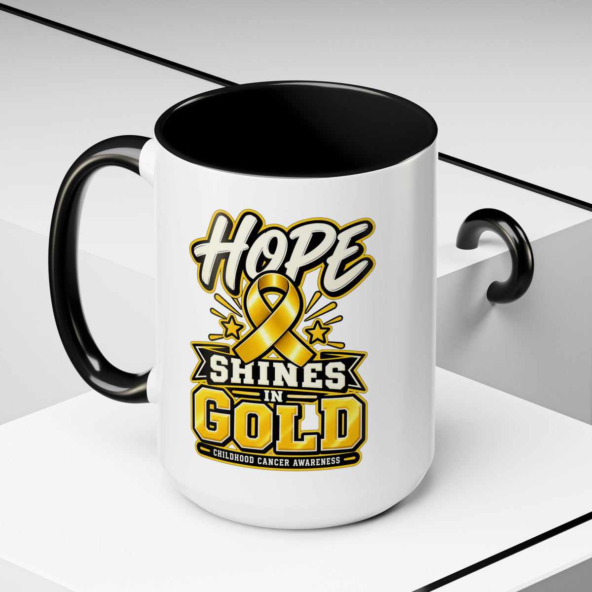 Hope Shines in Gold Coffee Mug — Childhood Cancer Awareness Accent Mug