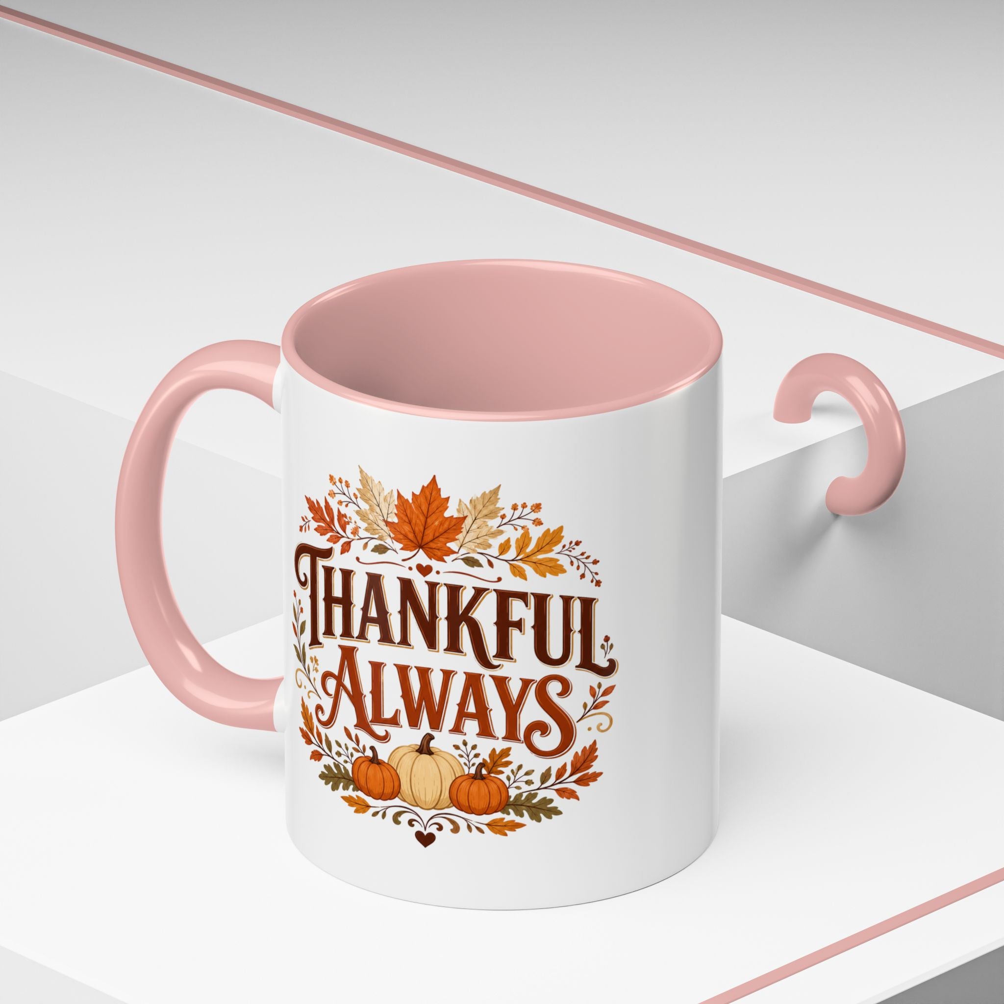 Thanksgiving Mug Thankful Always Accent Coffee Mug — Fall Pumpkin & Leaves Thanksgiving Gift