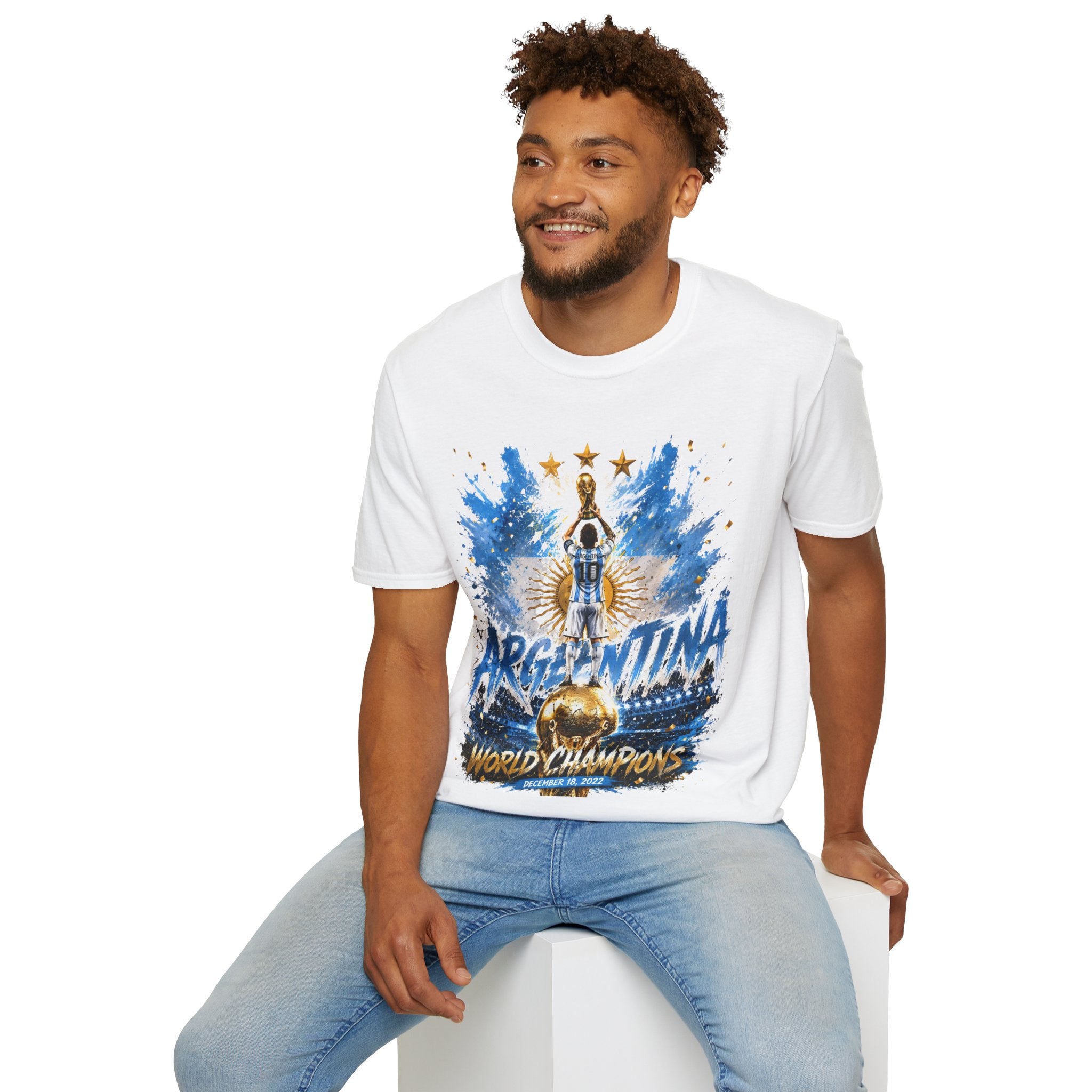 Argentina World Champions T‑Shirt — Soccer World Cup 3 Stars Tribute