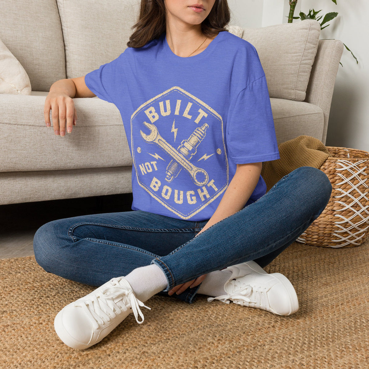 Built Not Bought T-Shirt — Vintage Mechanic Wrench & Spark Plug Tee