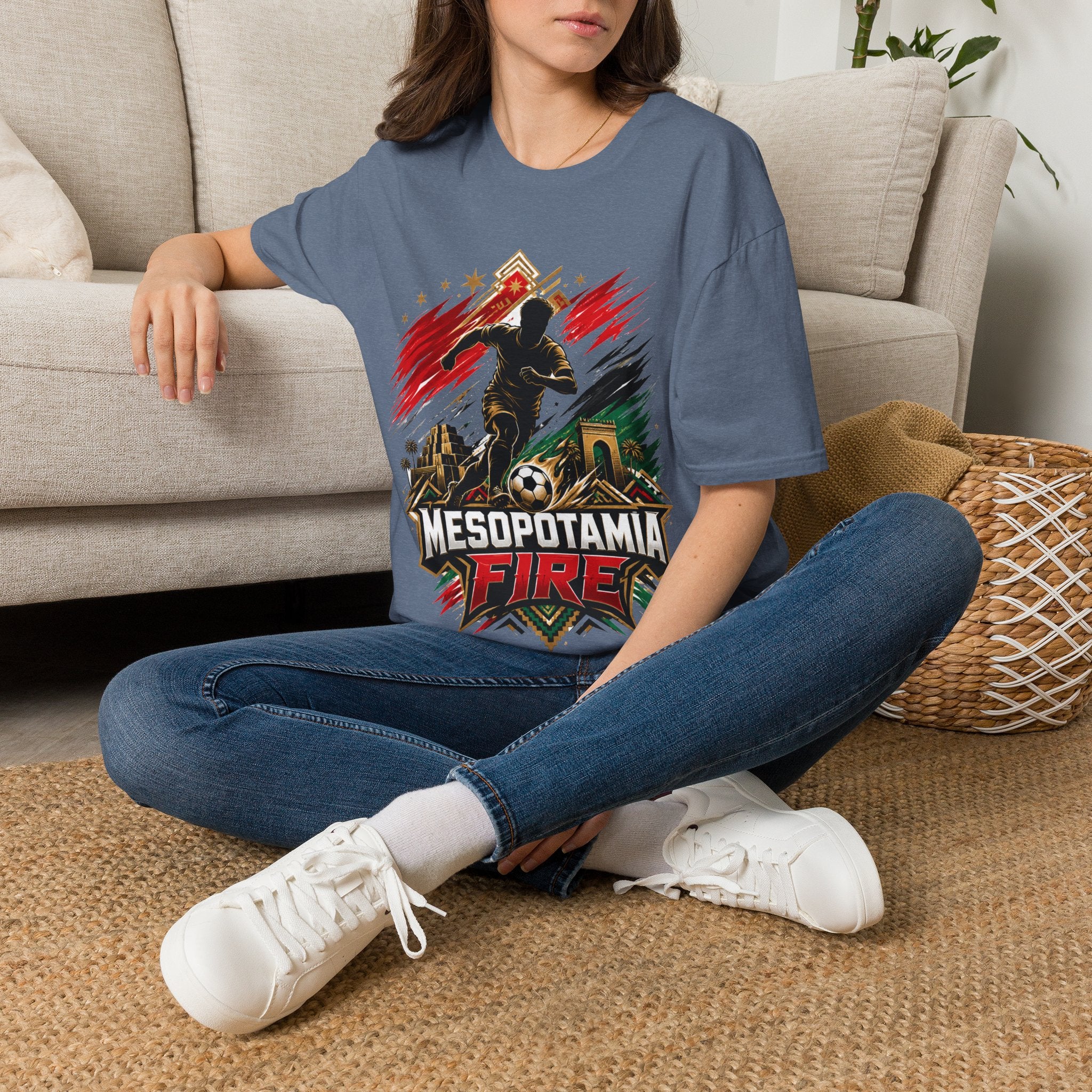 Iraq Mesopotamia Fire Soccer T-Shirt — Vintage Football Player Graphic Tee