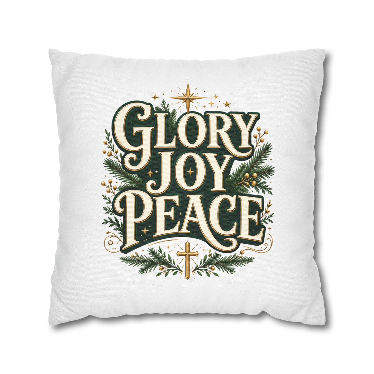Christmas Pillowcase — "Glory Joy Peace" Decorative Holiday Throw Pillow Cover
