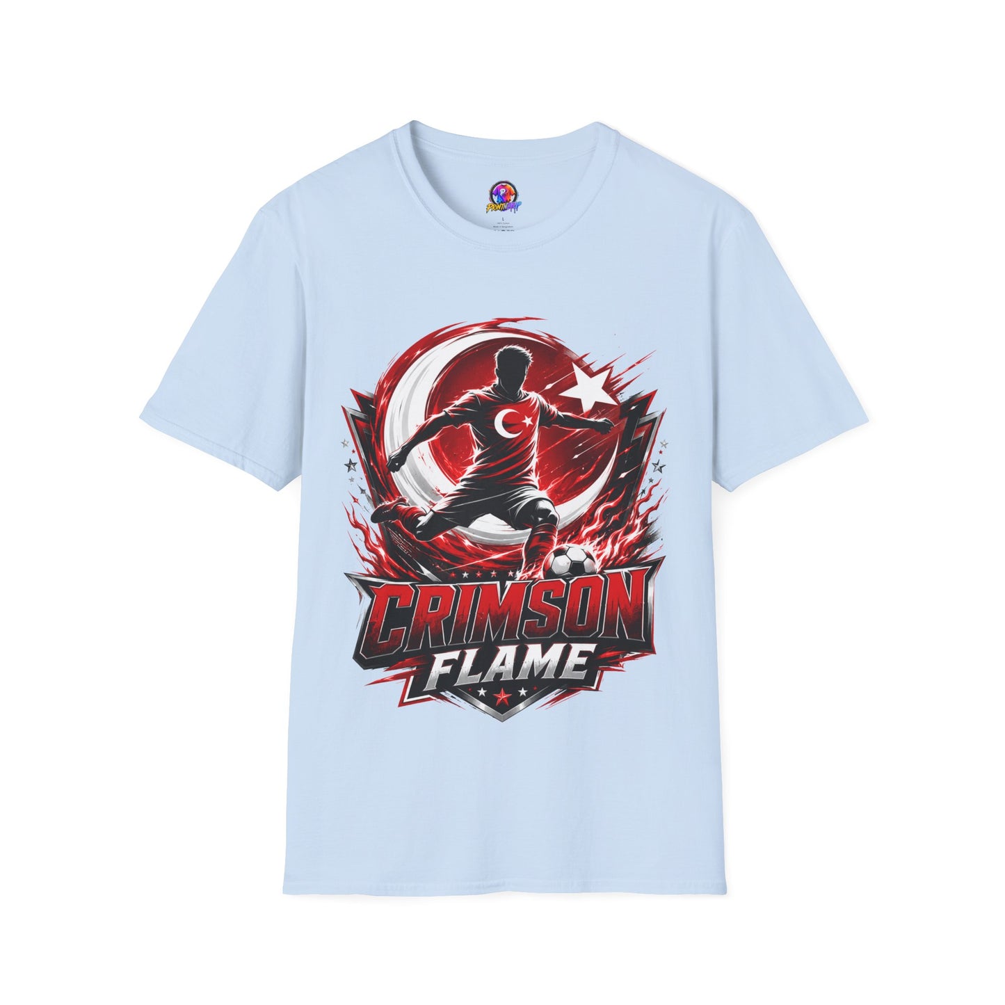 Turkey Crimson Flame Soccer T-Shirt — Turkish Crescent & Star Football Fan Tee