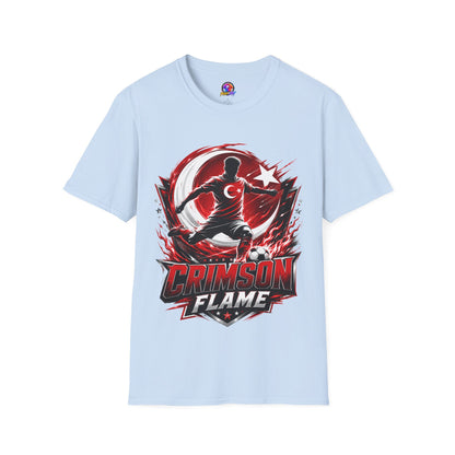 Turkey Crimson Flame Soccer T-Shirt — Turkish Crescent & Star Football Fan Tee