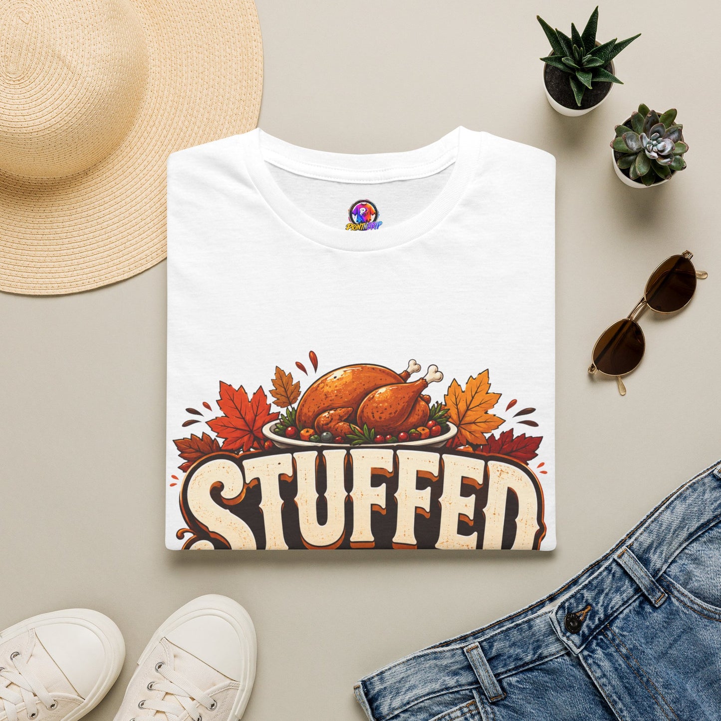 Thanksgiving T-Shirt — "Stuffed and Thankful" Turkey Design