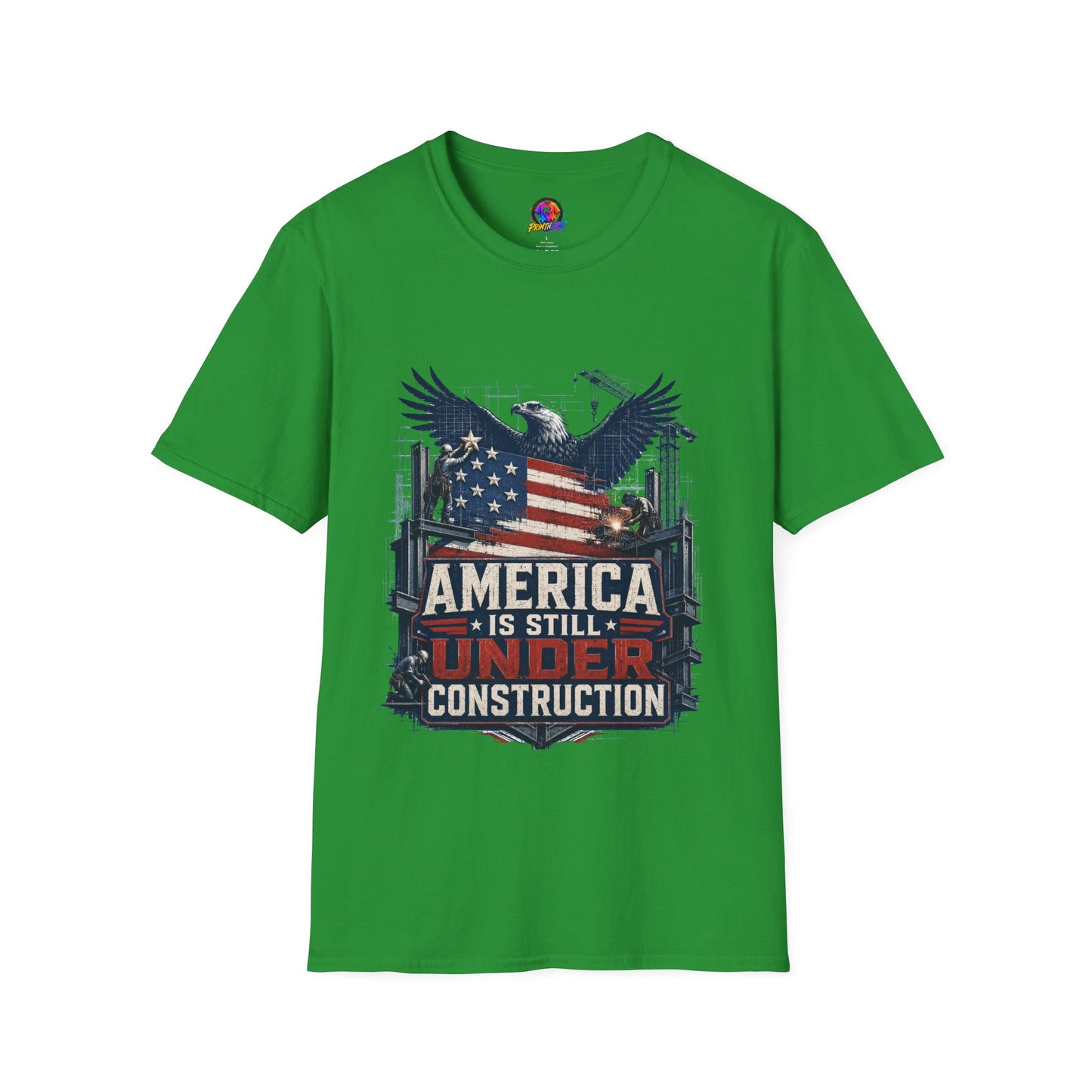 T-Shirt — 'America Is Still Under Construction' Patriotic Eagle Graphic