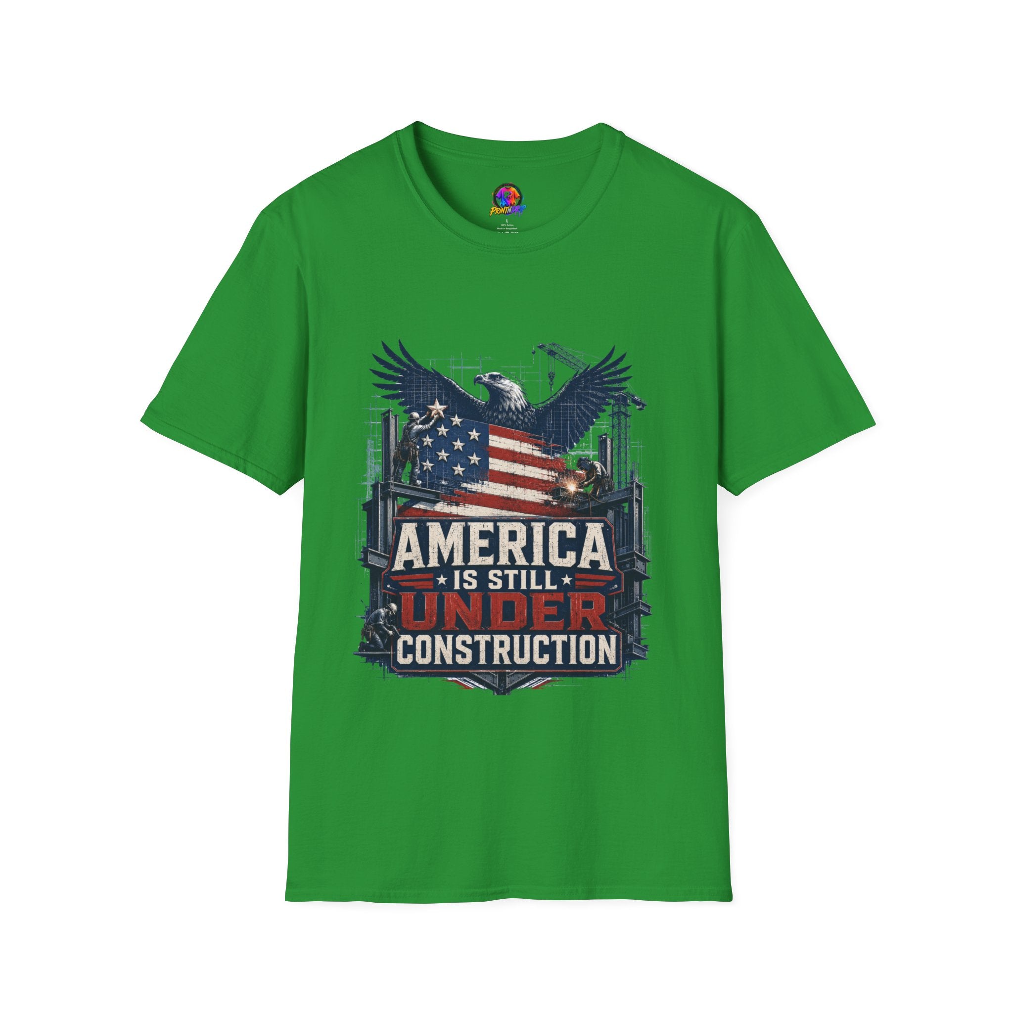 T-Shirt — 'America Is Still Under Construction' Patriotic Eagle Graphic