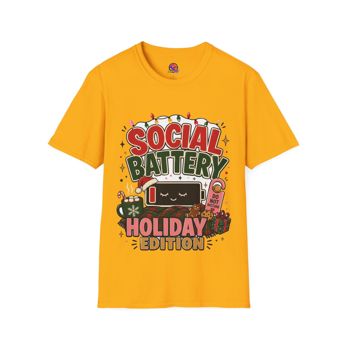 Social Battery Holiday T‑Shirt — Funny Christmas Recharge Graphic Tee