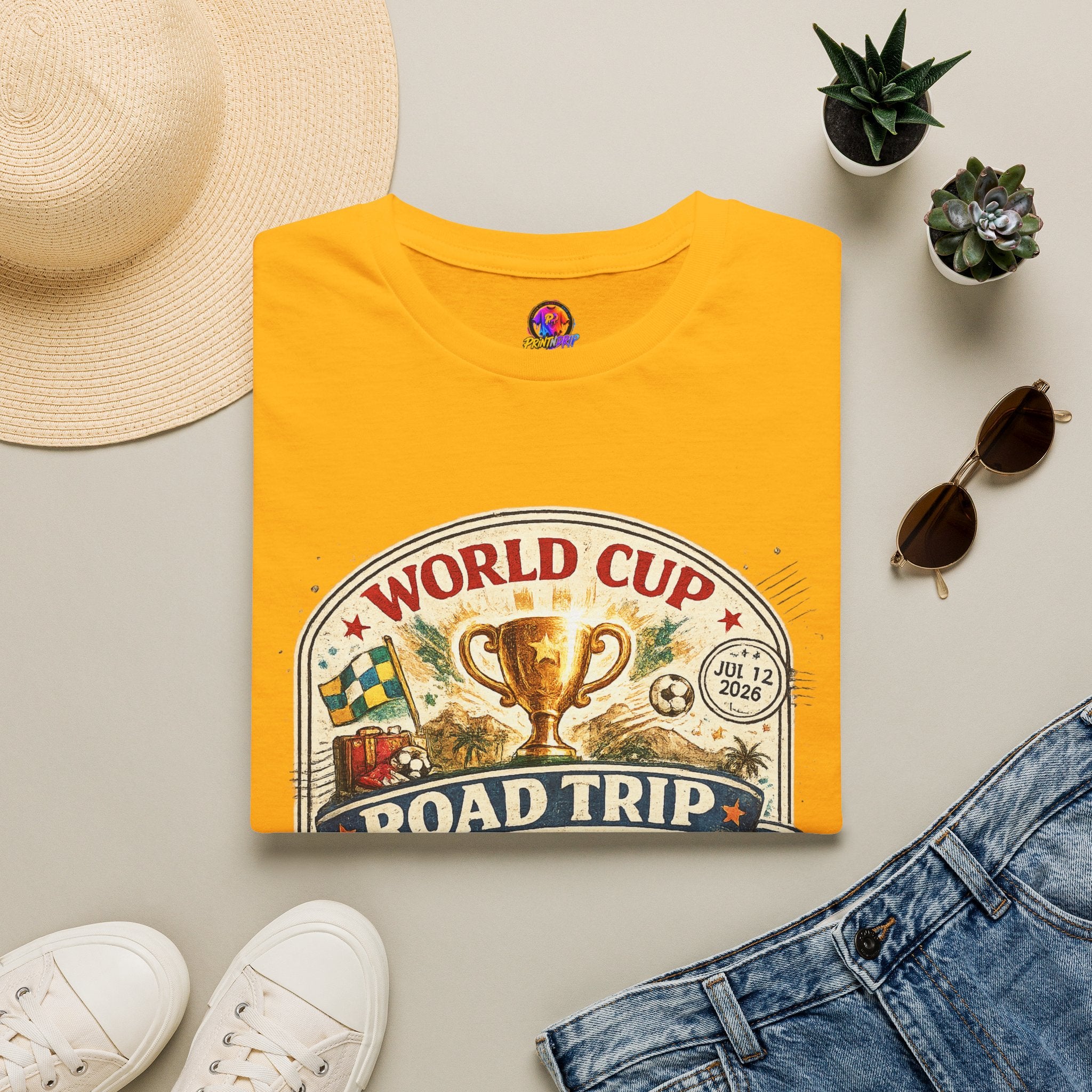 World Cup Road Trip T-Shirt — Vintage Soccer Trophy Design