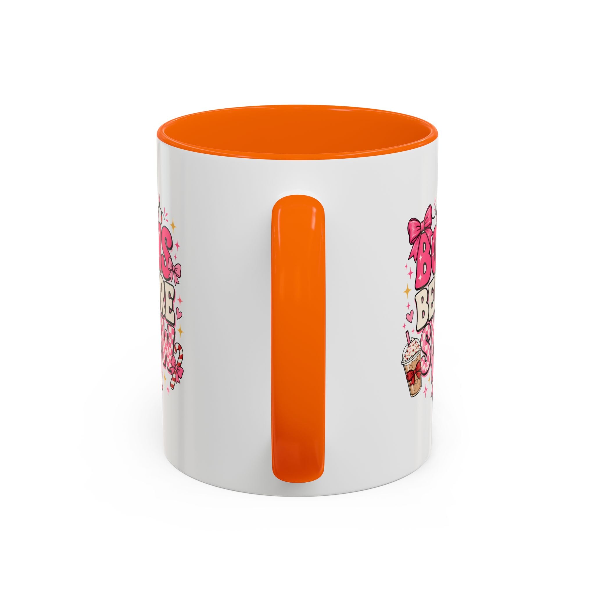 Modern Day Christmas Bows Before Snow Accent Coffee Mug — Cute Pink Holiday Hot Cocoa Design (11/15oz)