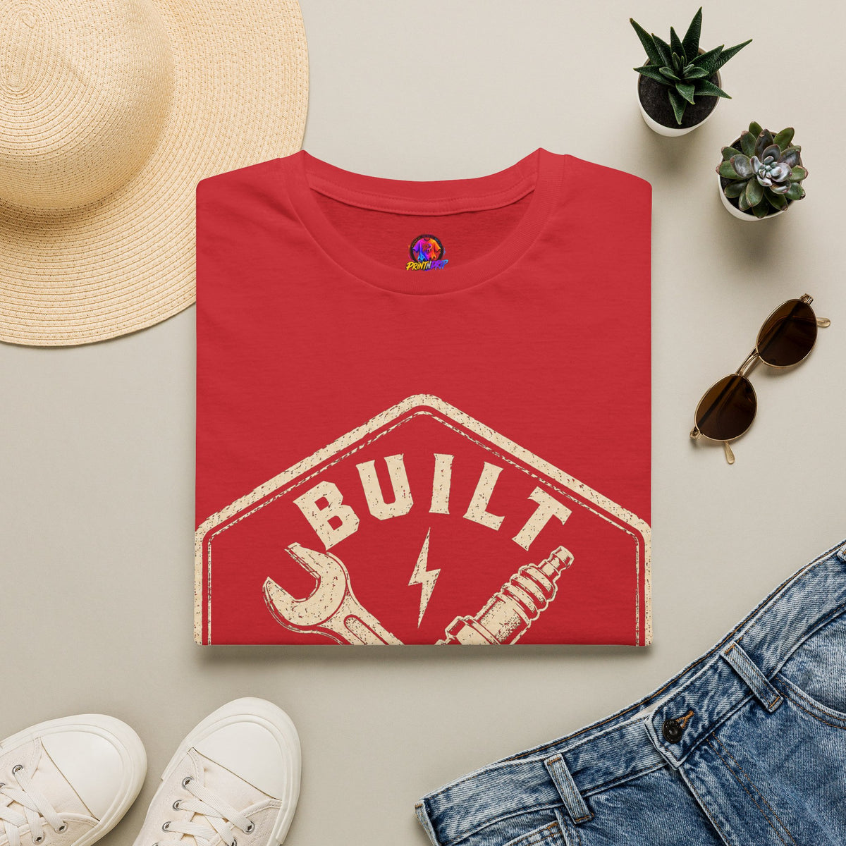 Built Not Bought T-Shirt — Vintage Mechanic Wrench & Spark Plug Tee