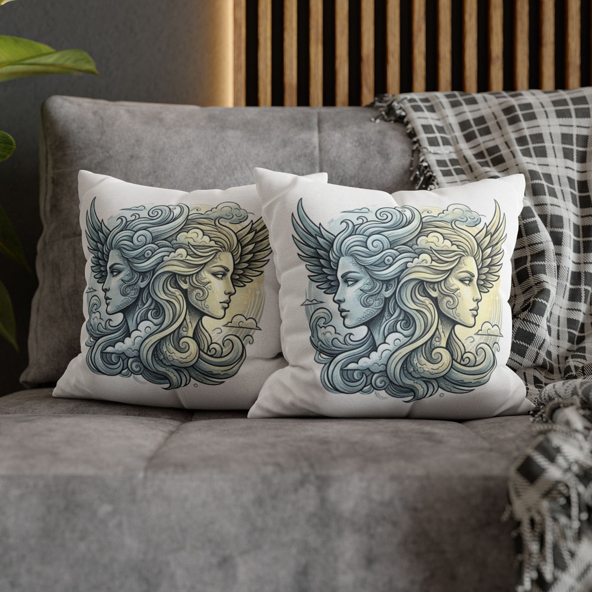 Gemini Dual Goddess Decorative Pillowcase — Celestial Sun & Moon Art Throw Pillow