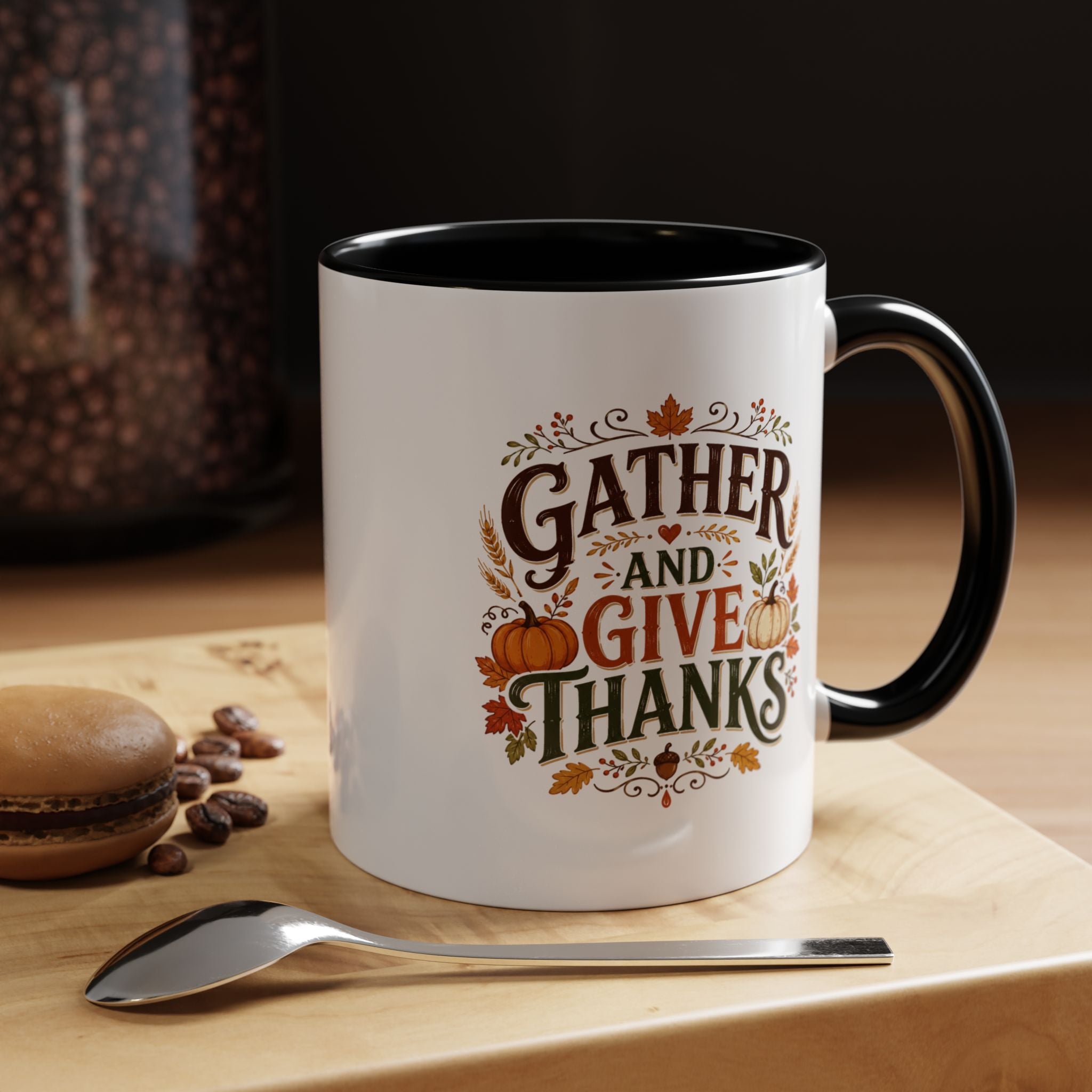 Thanksgiving Mug Gather and Give Thanks Coffee Mug — Thanksgiving Accent Mug