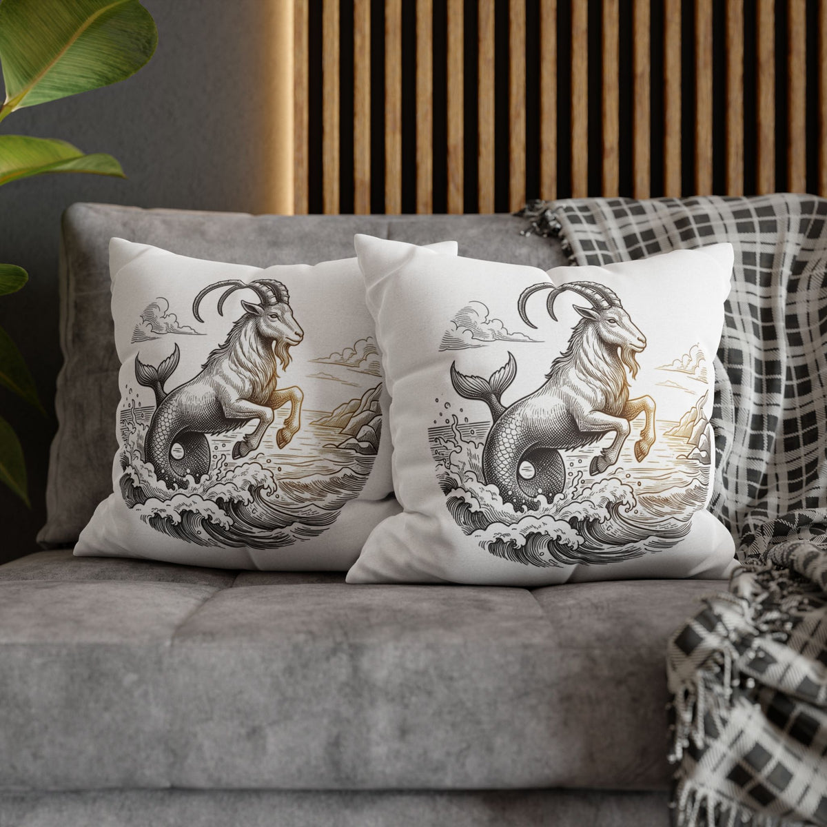 Capricorn Sea-Goat Decorative Pillowcase — Zodiac Mythical Creature Throw Pillow Cover