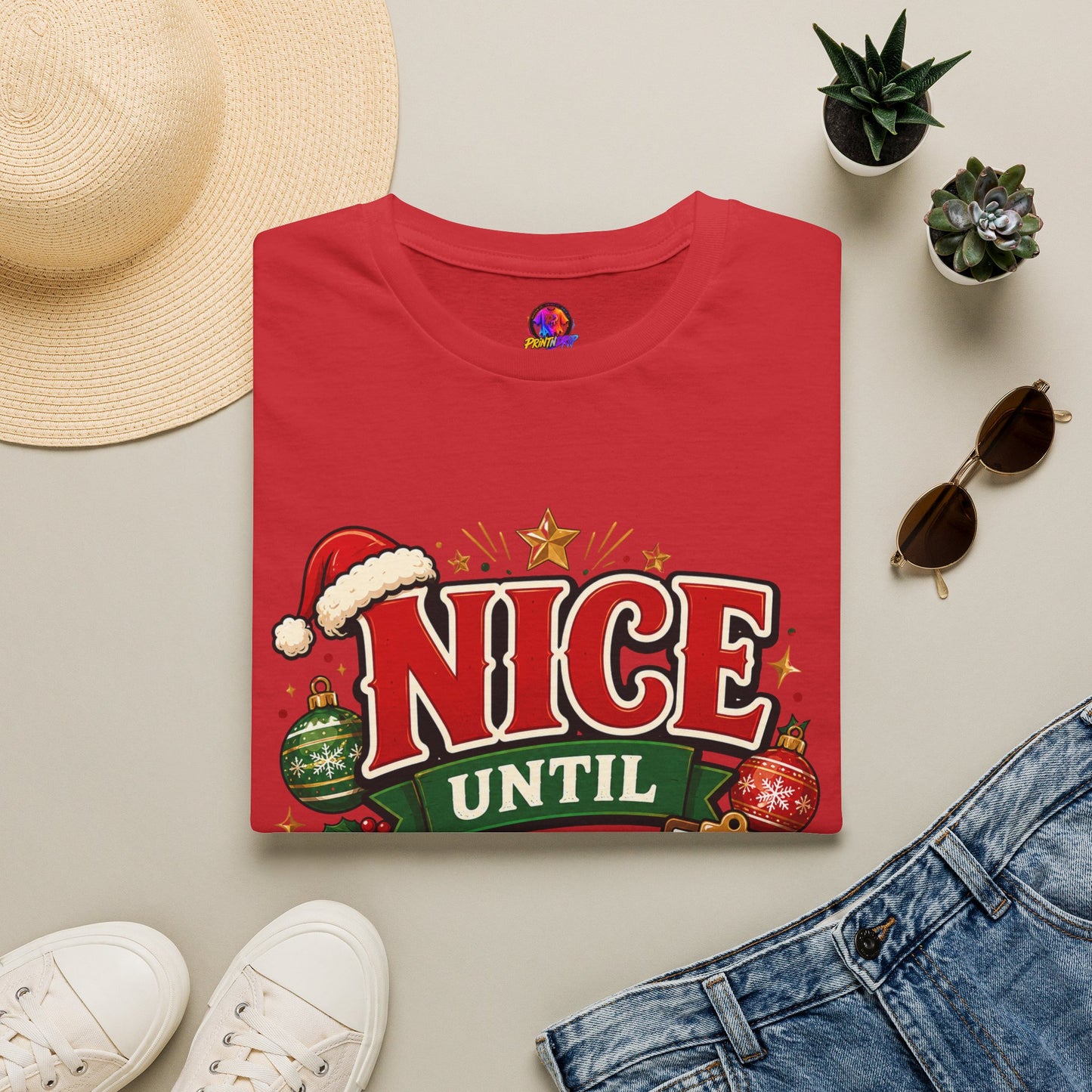 Christmas T-Shirt — "Nice Until Proven Naughty" Holiday Tee