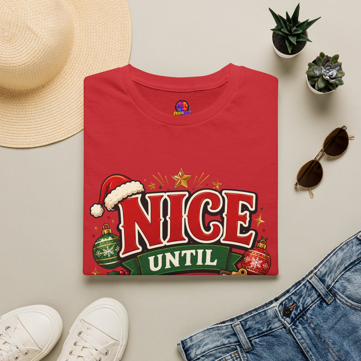 Christmas T-Shirt — "Nice Until Proven Naughty" Holiday Tee