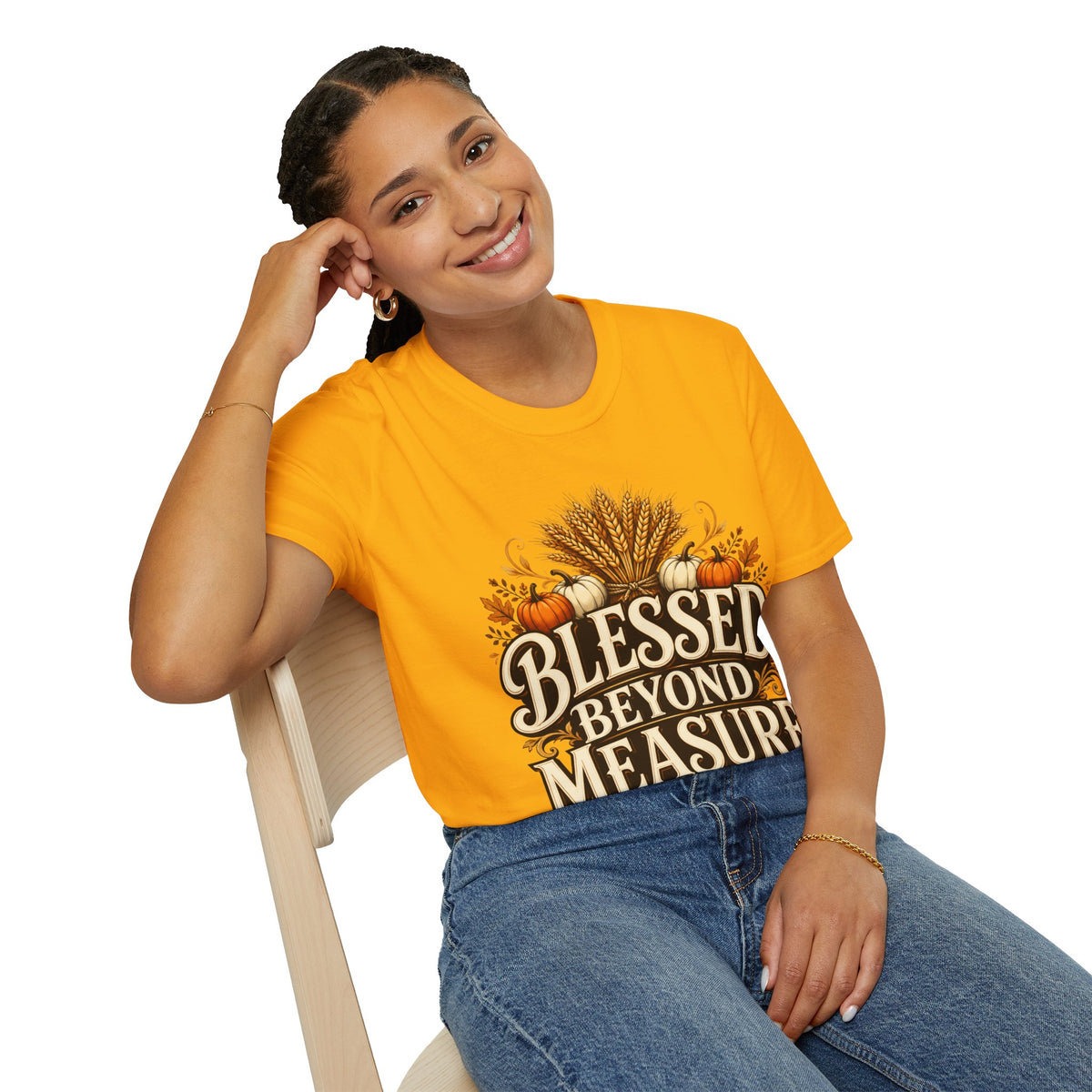 Thanksgiving T-Shirt Blessed Beyond Measure T-Shirt — Fall Harvest Pumpkin & Wheat Tee