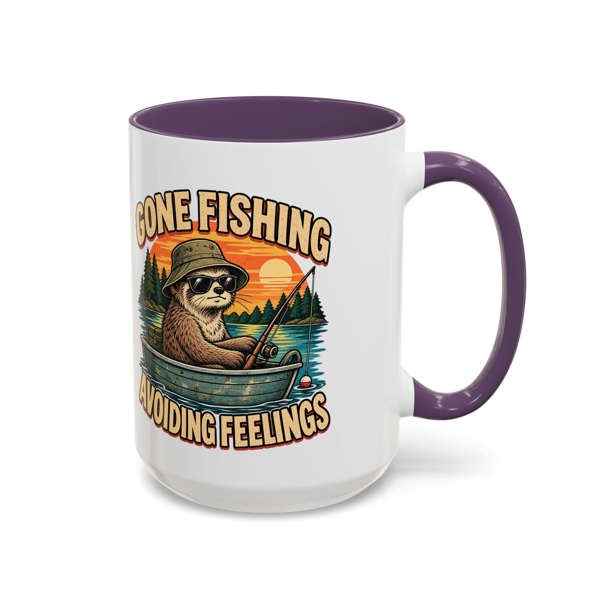 Funny And Witty "Gone Fishing Avoiding Feelings" Accent Coffee Mug (11, 15oz)