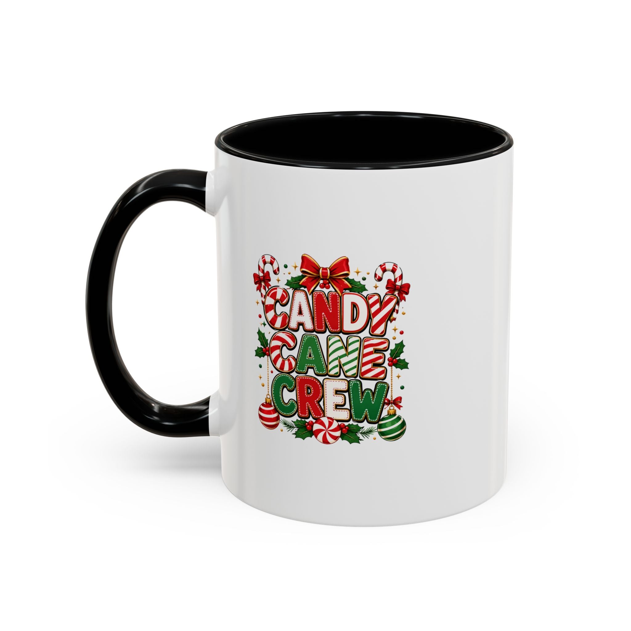 Candy Cane Crew Accent Coffee Mug — Christmas Holiday Hot Cocoa Cup