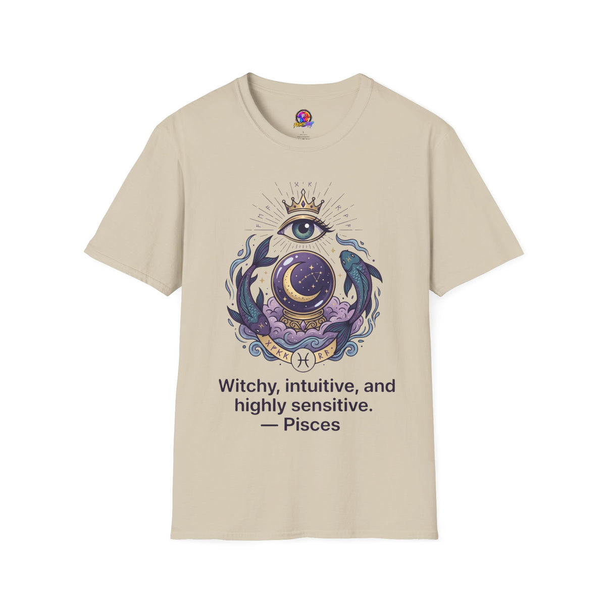 Pisces Mystic Eye T-Shirt — Witchy Astrology Moon & Crown Design