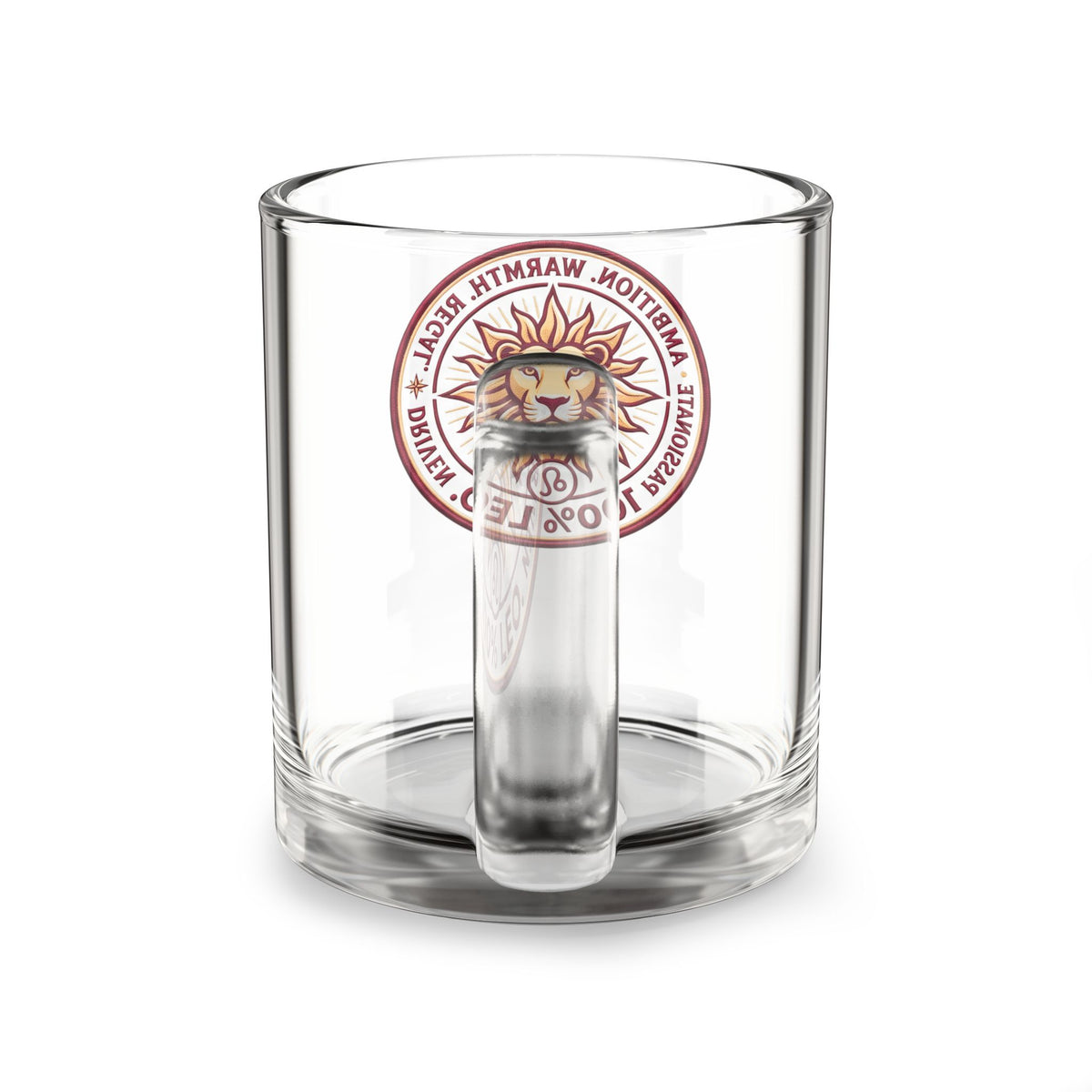 Leo Zodiac Glass Mug — 10oz Lion Horoscope Coffee Cup (Passionate, Ambitious, Regal)