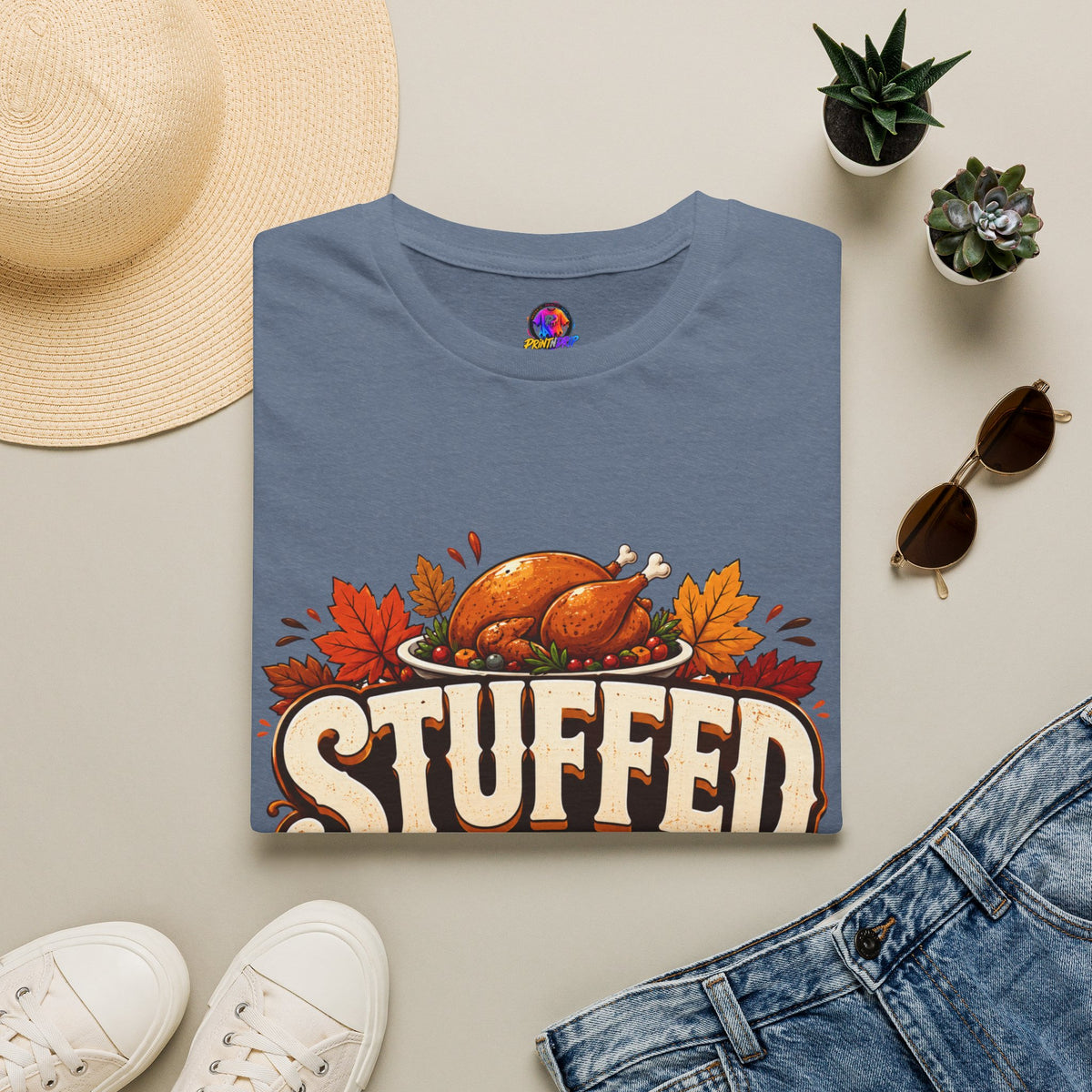 Thanksgiving T-Shirt — "Stuffed and Thankful" Turkey Design