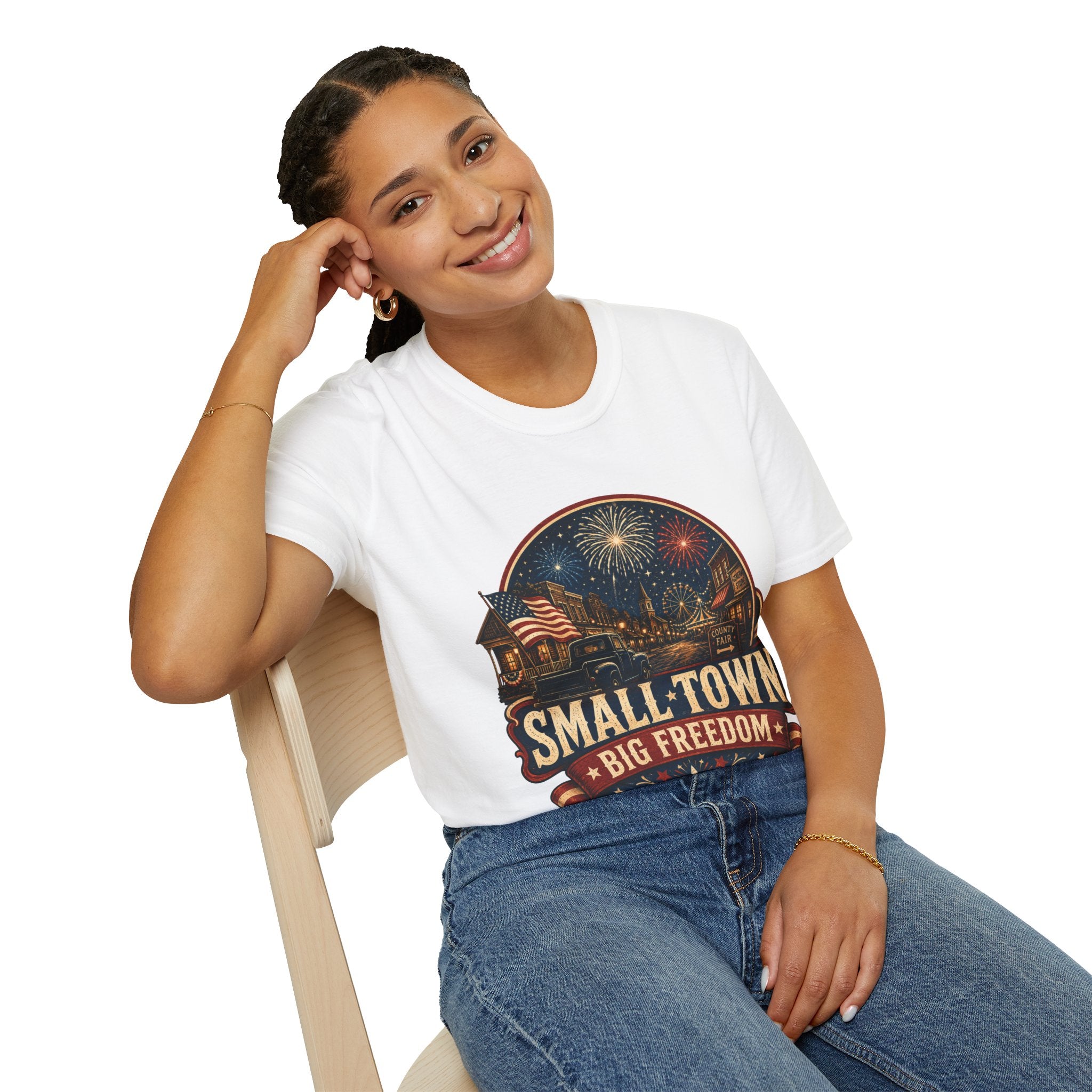 Small Town Big Freedom T-Shirt — Patriotic 4th of July Fireworks Tee