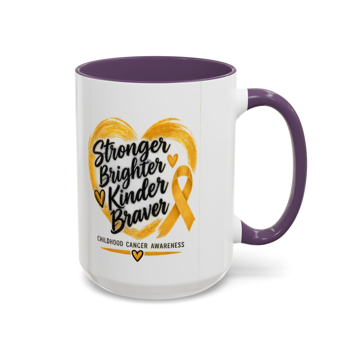 Childhood Cancer Awareness Accent Coffee Mug — "Stronger Brighter Kinder Braver"