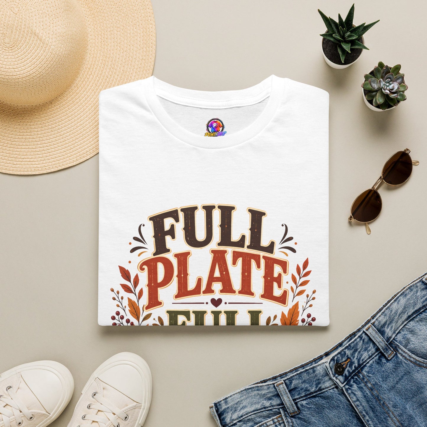 Thanksgiving T-Shirt - "Full Plate Full Heart" Fall Harvest Tee