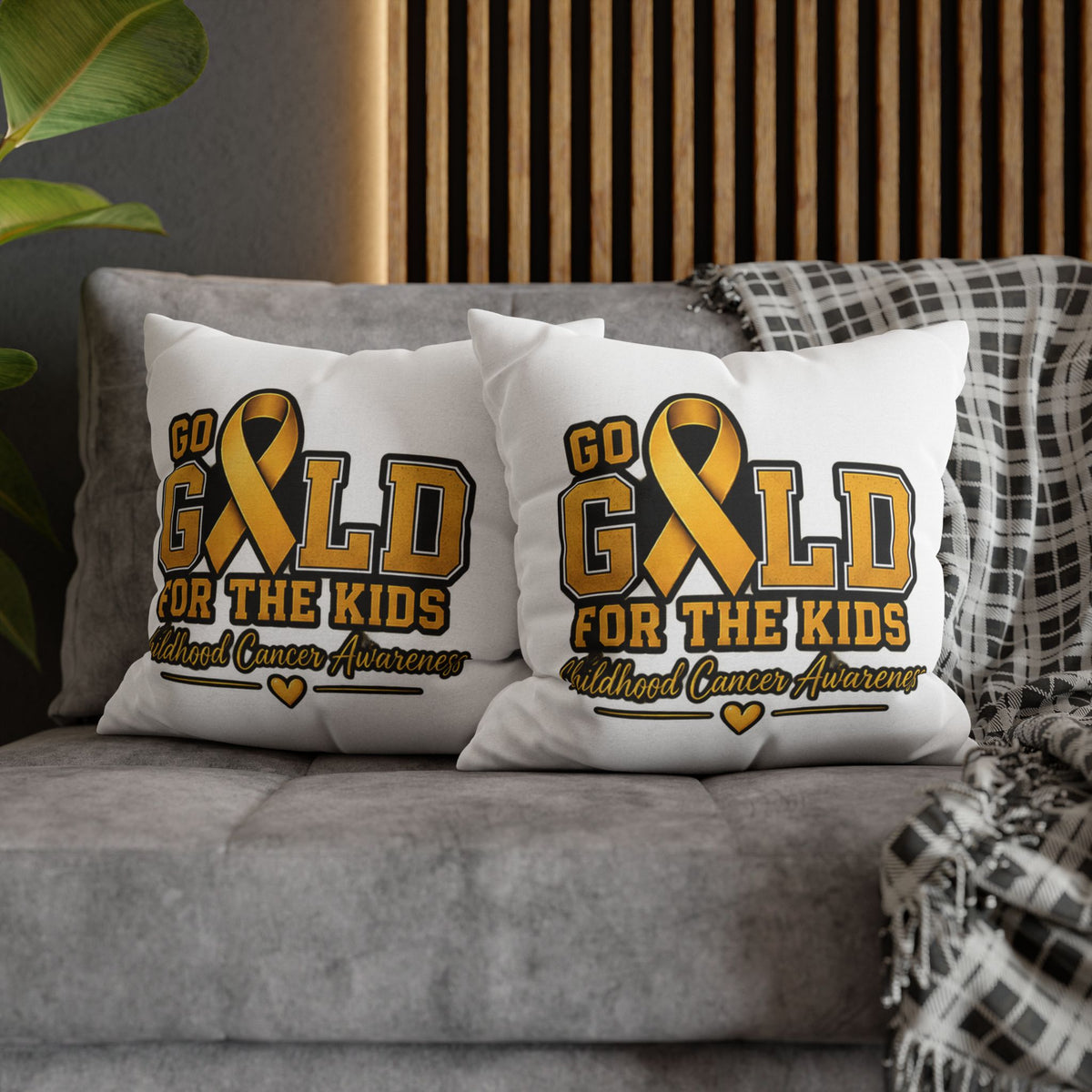 Childhood Cancer Awareness Pillow - "Go Gold For The Kids" Square Throw Pillowcase