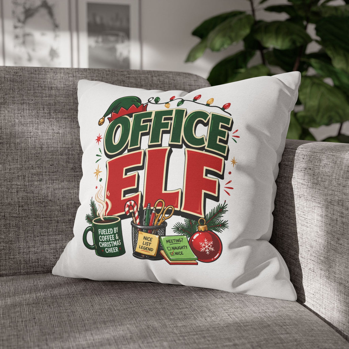 Office Elf Christmas Pillowcase — Festive Holiday Decorative Throw Pillow Cover