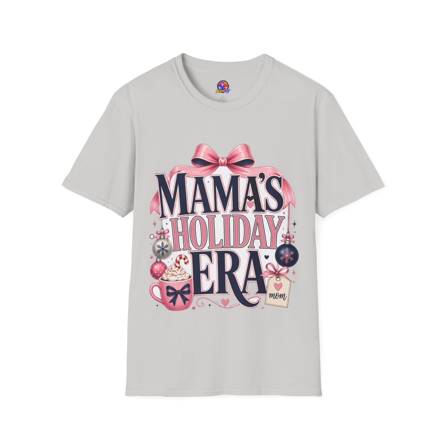 Mama's Holiday Era T-Shirt — Festive Pink Bow Christmas Tee for Moms