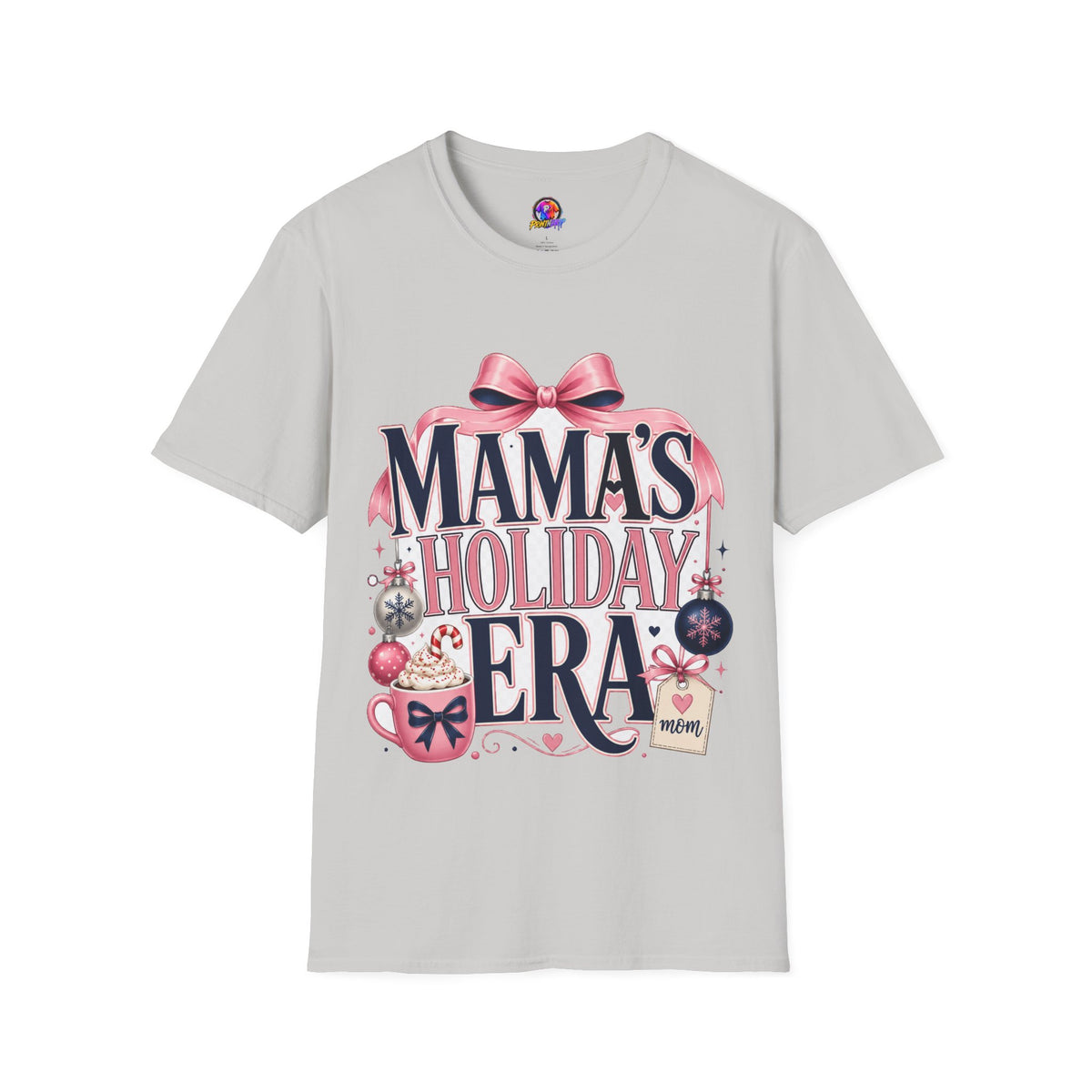 Mama's Holiday Era T-Shirt — Festive Pink Bow Christmas Tee for Moms