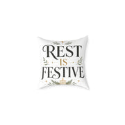 Modern Day Christmas Festive Rest Decorative Pillow – Holiday Throw Pillow with "Rest Is Festive" Design