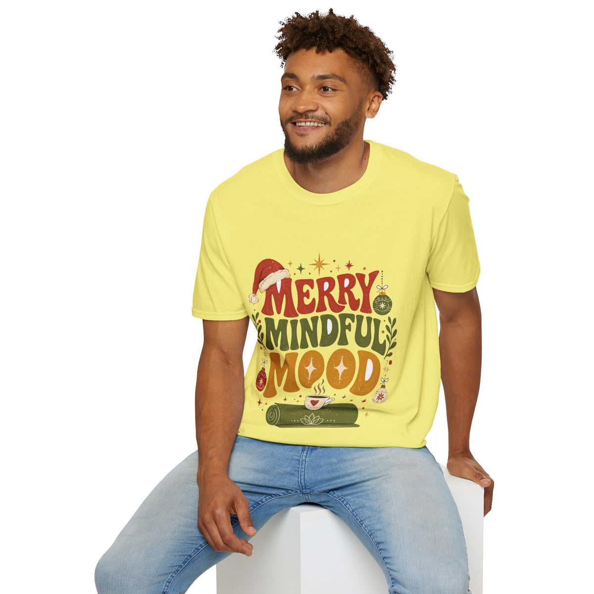 Merry Mindful Mood T-Shirt — Cozy Holiday Christmas Graphic Tee