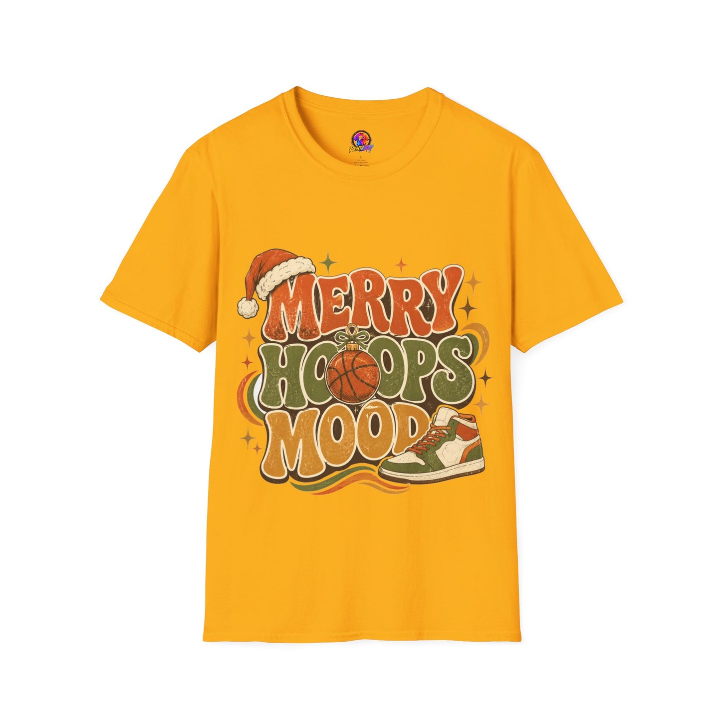 Merry Hoops Mood T-Shirt — Retro Holiday Basketball Christmas Tee