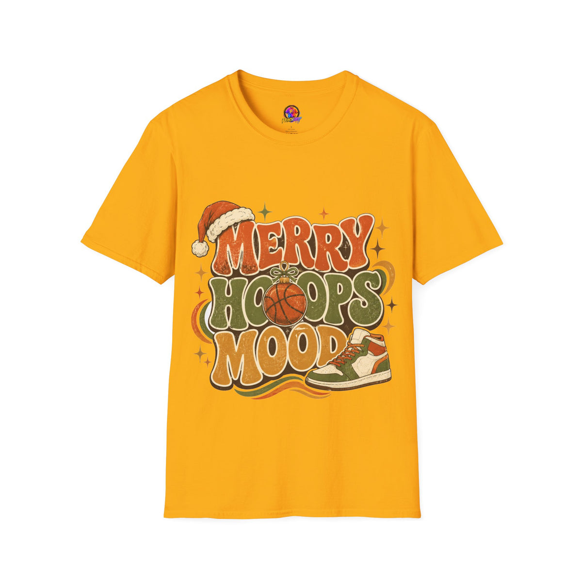 Merry Hoops Mood T-Shirt — Retro Holiday Basketball Christmas Tee