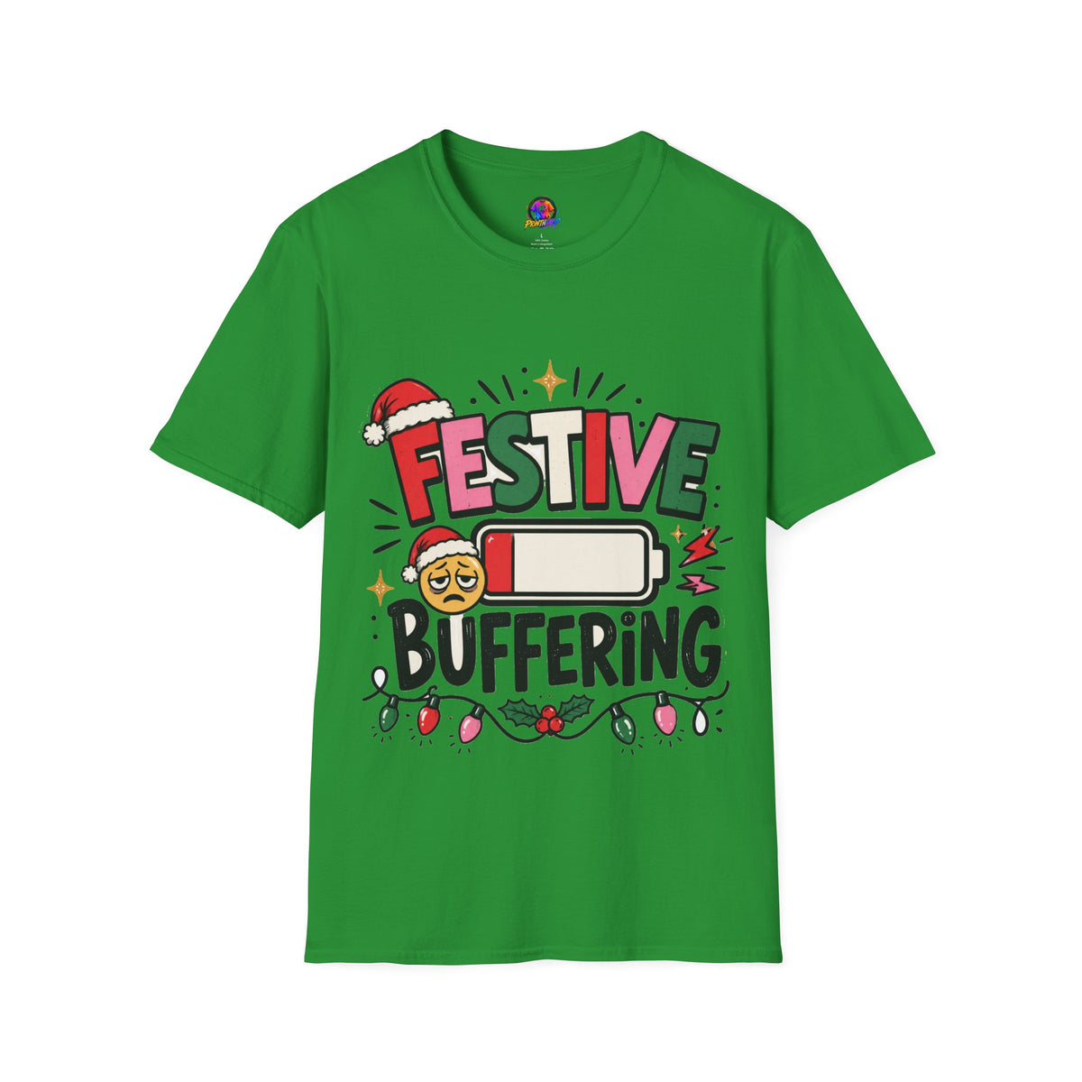 Festive Buffering T-Shirt — Funny Holiday Christmas Tee with Loading Battery Design