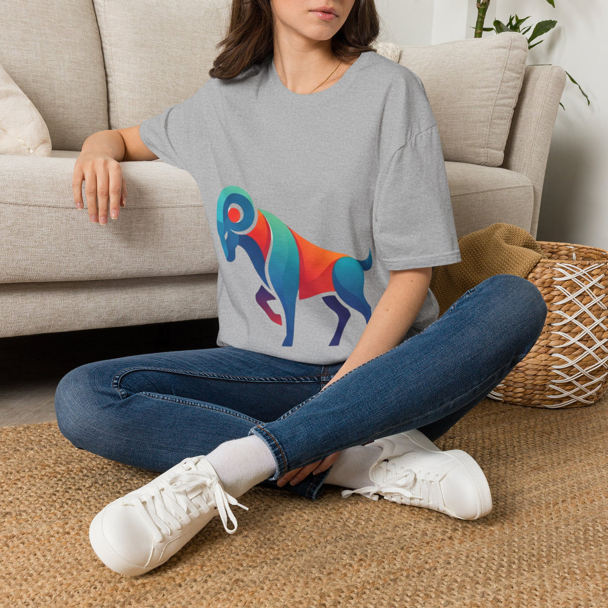 Ram Graphic T-Shirt — Colorful Geometric Sheep/Goat Art