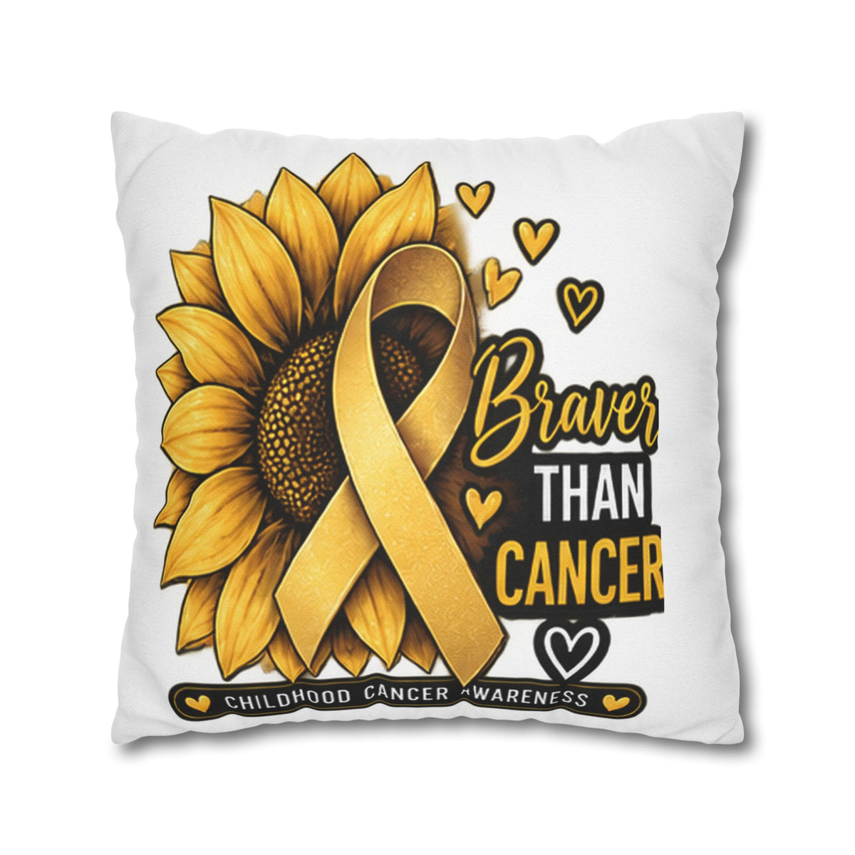 Childhood Cancer Brave Than Cancer Sunflower Ribbon Square Pillowcase