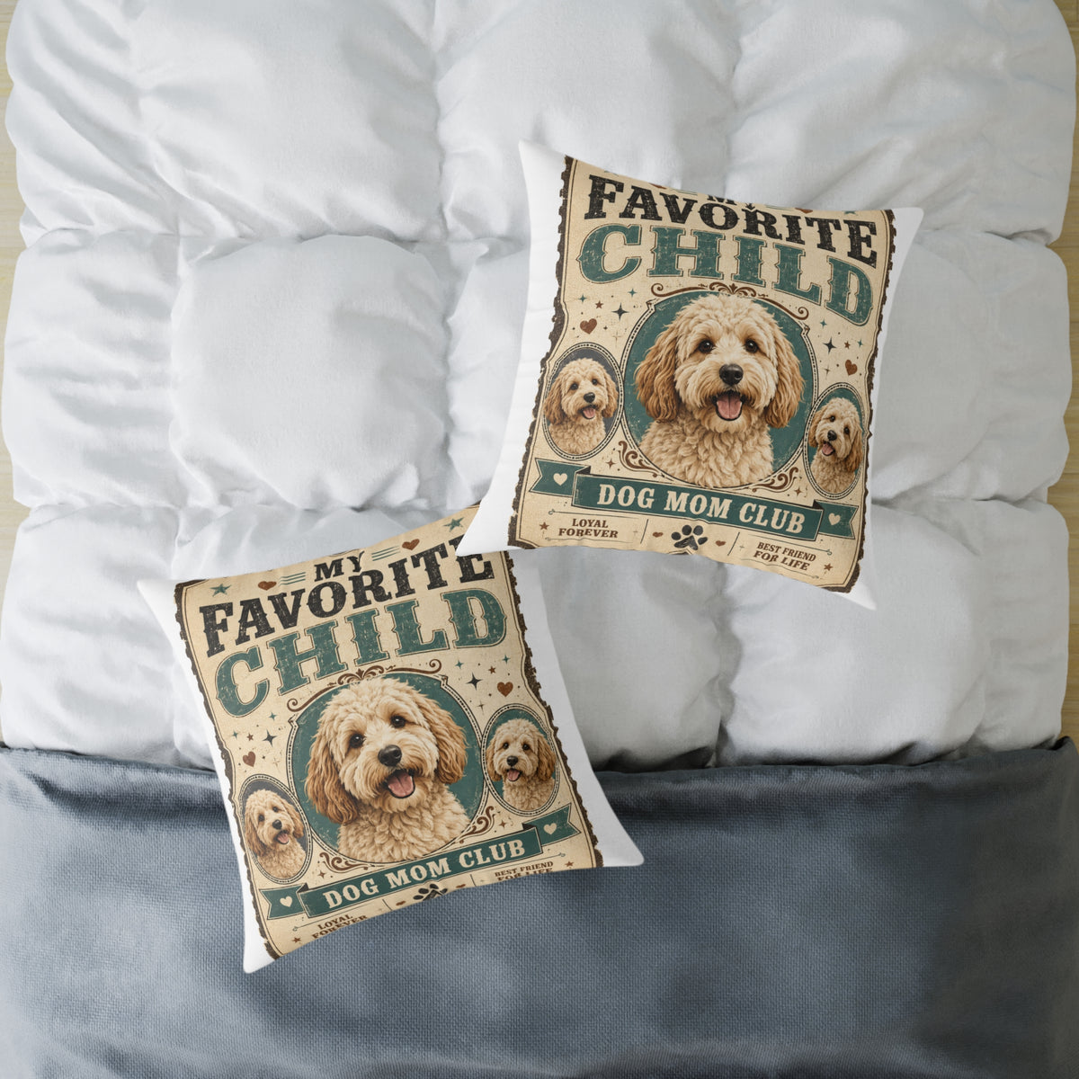 Milo Bailey Dog Dad Mom Square Pillow — "Favorite Child" Dog Mom Club Decorative Pillow