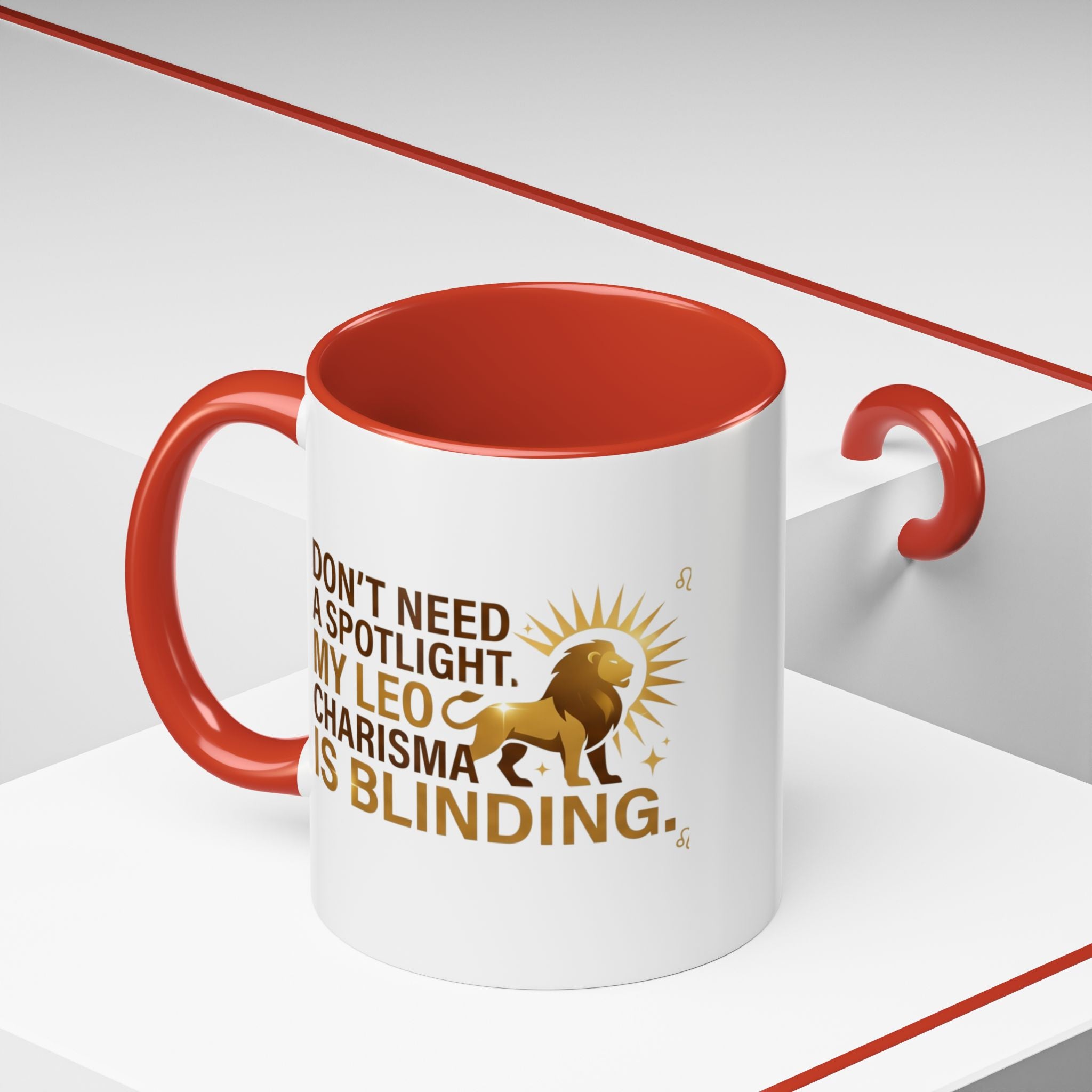 Leo Horoscope Coffee Mug — “My Leo Charisma Is Blinding” Accent Mug
