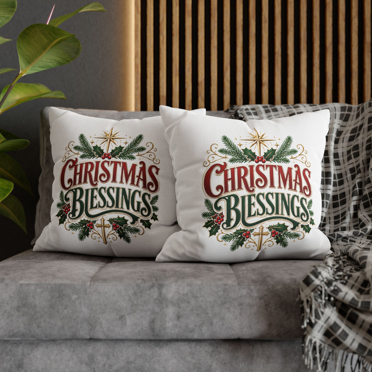 Christmas Blessings Pillowcase — Holiday Decorative Throw Pillow Cover