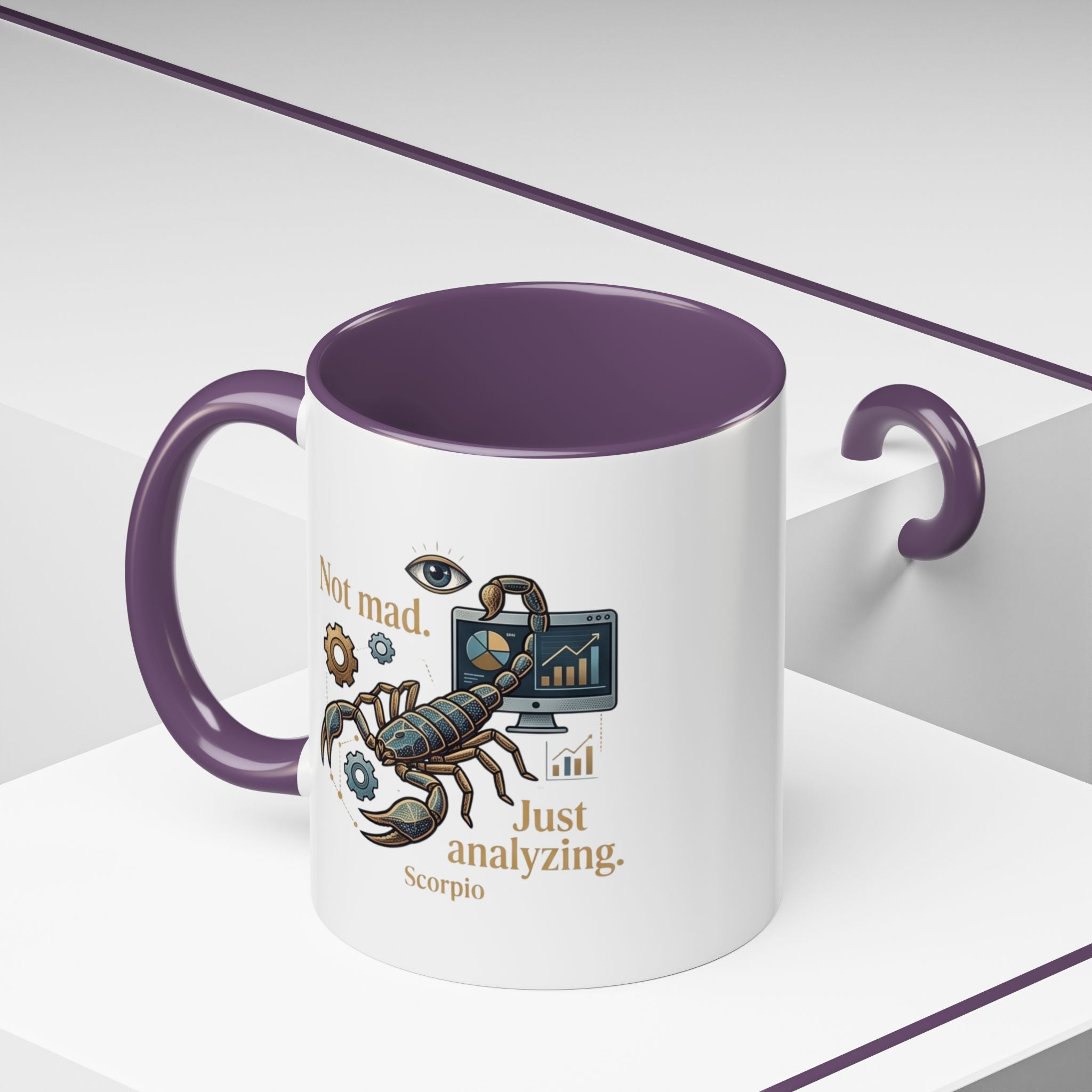 Scorpio Coffee Mug — "Not Mad. Just Analyzing." Accent 11/15oz