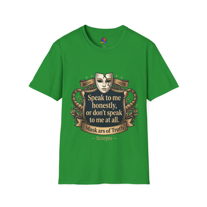 Speak to Me Mask T‑Shirt — 'Speak to me honestly...' Zodiac Scorpio Graphic Tee