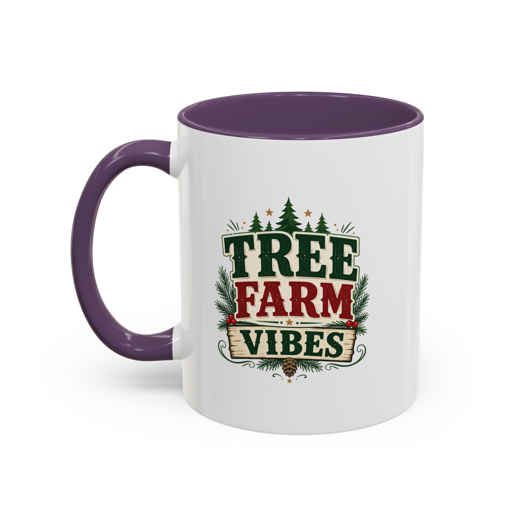 Tree Farm Vibes Accent Coffee Mug — Rustic Christmas Holiday Coffee Cup