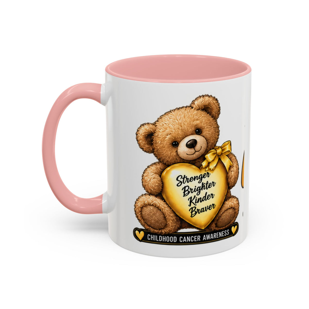 Gold Ribbon Teddy Bear Childhood Cancer Awareness Accent Mug (11/15oz)