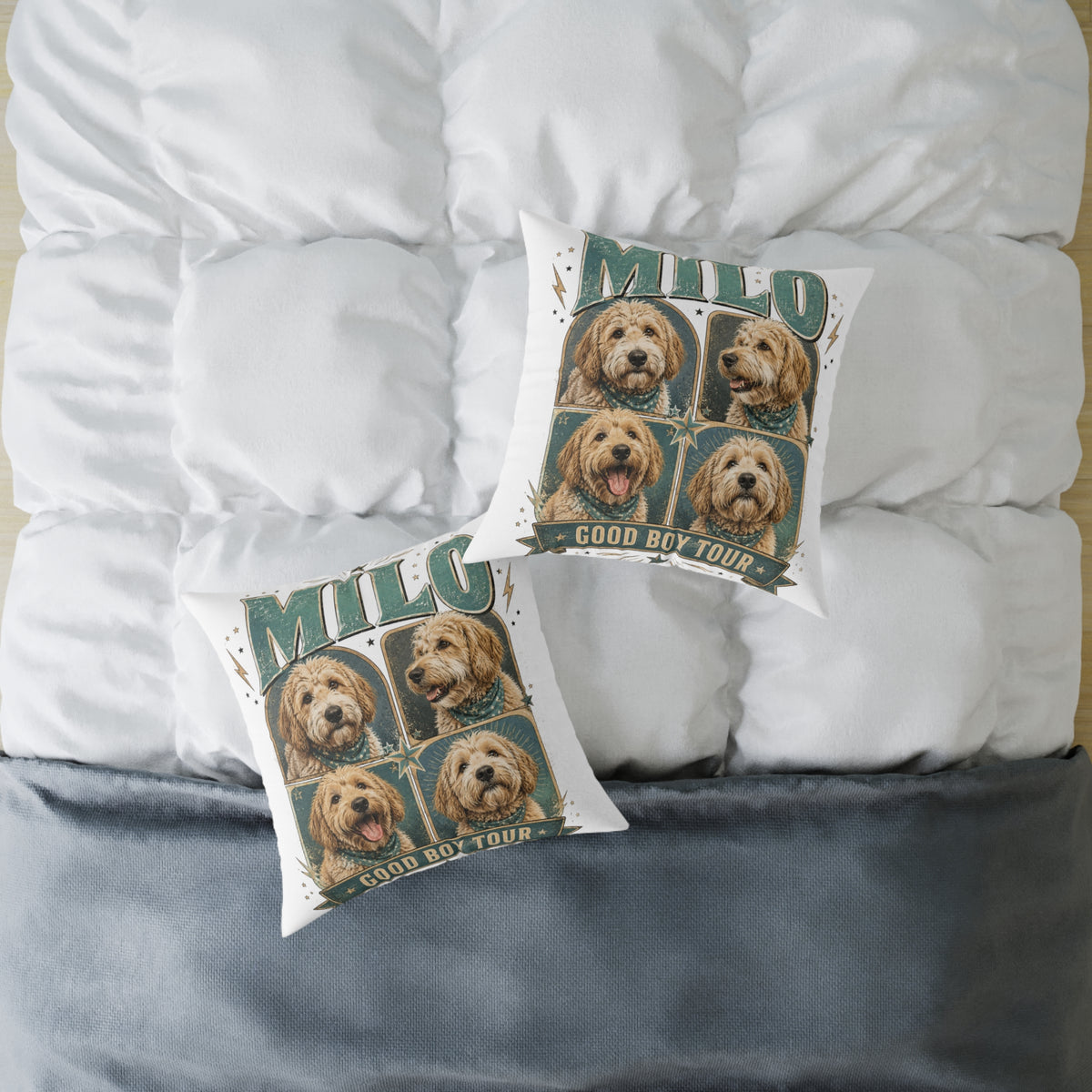 Personalized Dog Photo Pillow  Milo Bailey Dog Dad Mom— "MILO" Collage Square Pet Throw Pillow