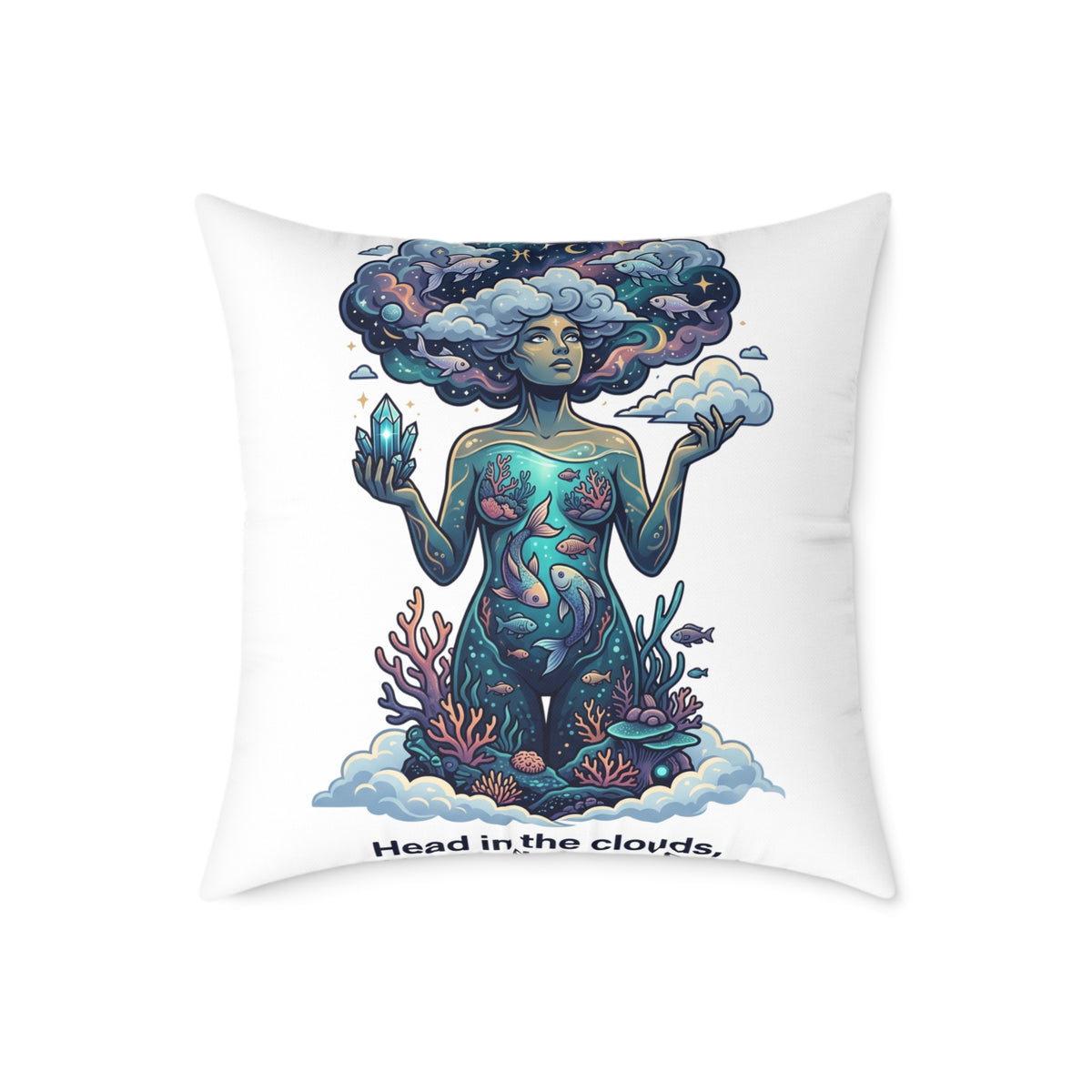 Pisces Zodiac Head In The Clouds Square Poly Canvas Pillow